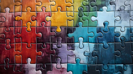 Close Up Of Vibrant Multicolored Puzzle Pieces With Intricate Labyrinthine Patterns On Each Piece Showing Gradient Spectrum Of Rainbow Hues