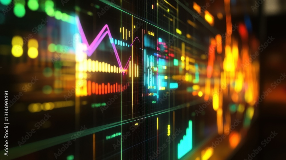 Aufkleber a colorful glowing data representation with lines and bars