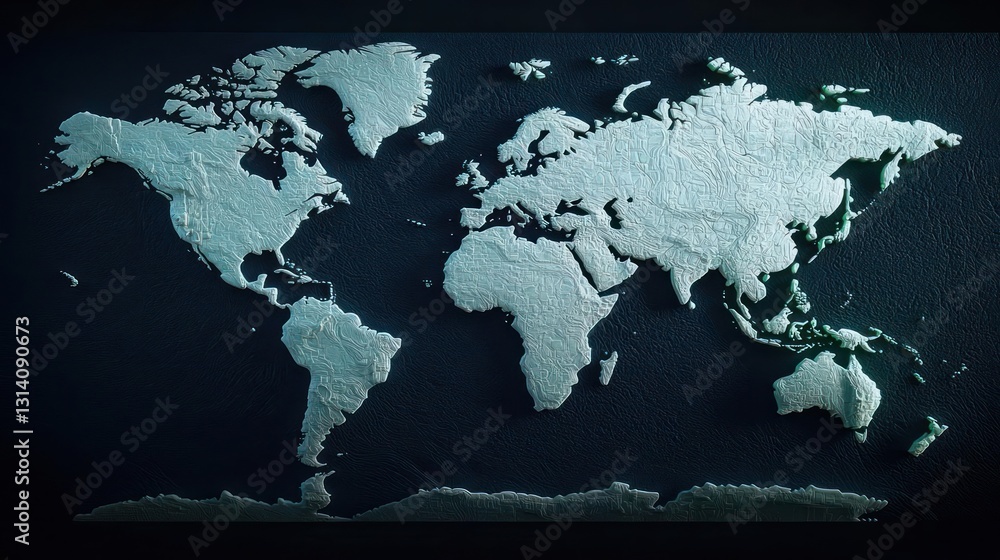 Poster abstract pixelated world map showing continents oceans in modern digital visualization