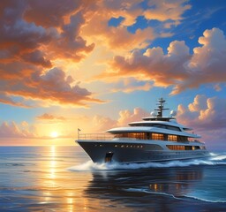 Fototapeta premium Illustration of sailboat yaht in ocean.