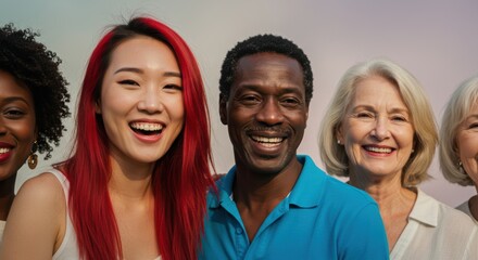 Fototapeta premium Diverse group smiling together: multicultural connection and joyful expression