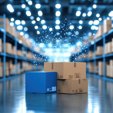 A box containing a string of lights highlighting supply chain logistics and creative packaging solutions in business