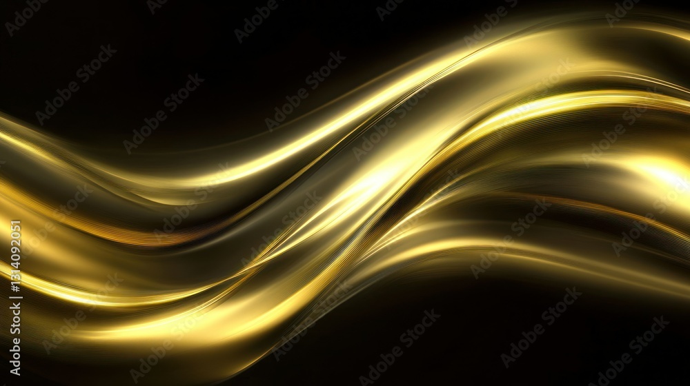 Poster wavy golden lines create an abstract flowing design with dark background