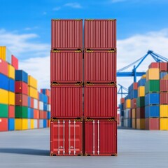 Fototapeta premium Stack of shipping containers symbolizing global trade regulations and logistics management in modern business environment