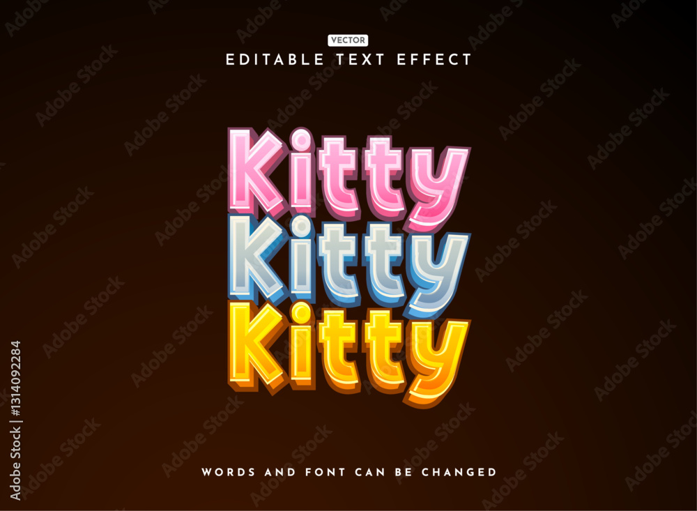 Poster cute bold 3d kitty game logo text effect with colorful color set