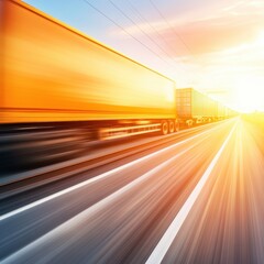 Obraz premium Truck driving down highway representing transportation and logistics meetings in modern business operations