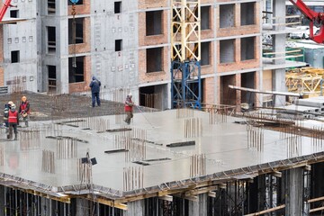 aerial view of construction worker in construction site