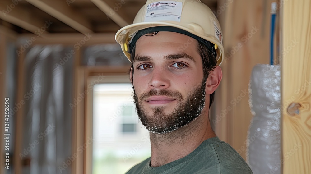 Poster a worker sealing gaps with expanding foam insulation in a partially constructed home