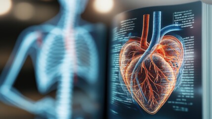 Medical illustration of the human heart anatomy study room educational content scientific environment close-up view insightful concepts