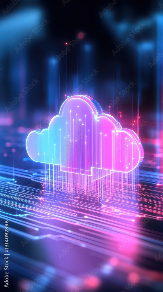 Aufkleber futuristic cloud with neon lights symbolizing innovative cloud computing solutions transforming mode