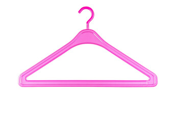 pink plastic clothes hanger on white background