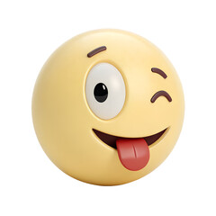 Fototapeta premium 3d icon style, Playful light yellow Emoticon with Winking Eye and Tongue Sticking Out