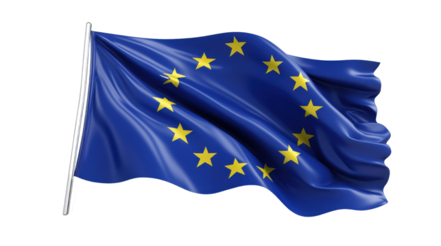 european union flag waving isolated on white background