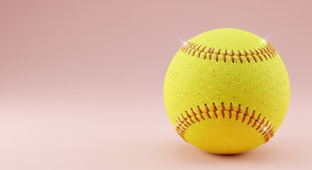 Vibrant yellow softball on subtle pink background