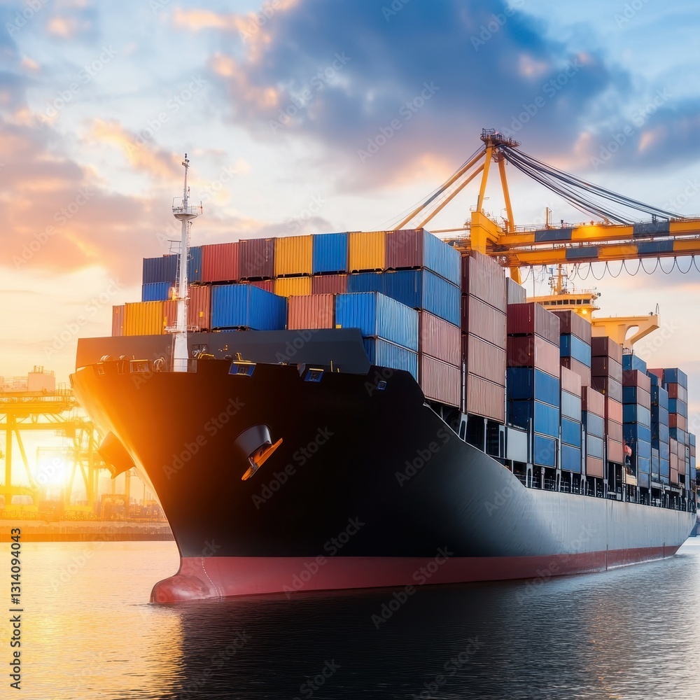 Poster a container ship navigating through open waters symbolizing international shipping and global trade 