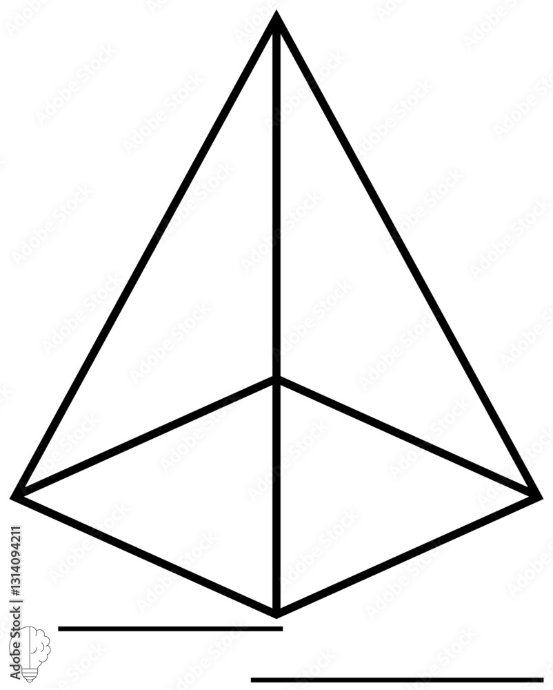 Poster black outline of a three-dimensional pyramid with precise geometric lines and symmetry. ideal for ge