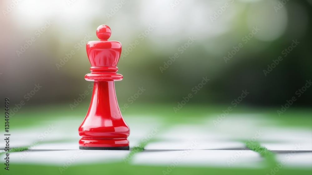 Poster a red chess piece strategically placed on a chess board symbolizing business decisions and pricing s
