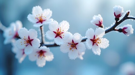 Fototapeta premium Cherry blossom flowers delicate white petals on spring branch