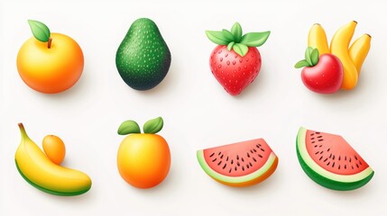 Naklejka premium Cartoon Fruits Illustration Set, Colorful, digital art, for kids, educational materials