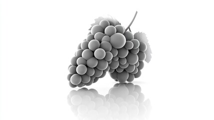 3D grayscale grapes on white background; food illustration; digital art; stock photo