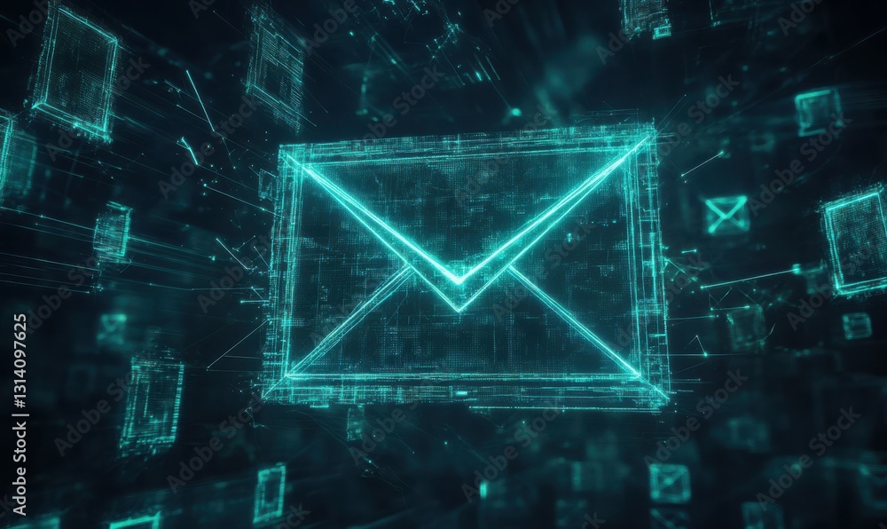 Poster warning notification electronic mail secure concept. futuristic animated shield concept in digital s