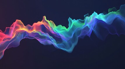 Abstract colorful wavy lines flow across a dark background image