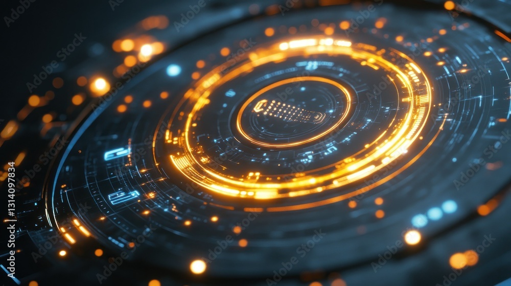 Aufkleber futuristic technology with glowing circular circuits and digital elements