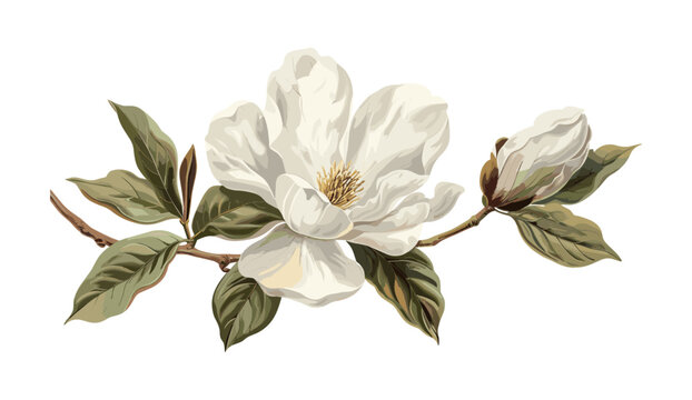 Magnolia flower vector, old botanical illustration, vintage floral drawing, hand-drawn magnolia, antique flower sketch, botanical art, isolated magnolia, engraving style