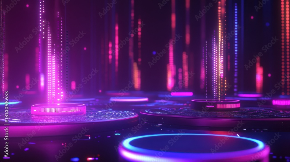 Aufkleber glowing digital data transferring between different technology platforms