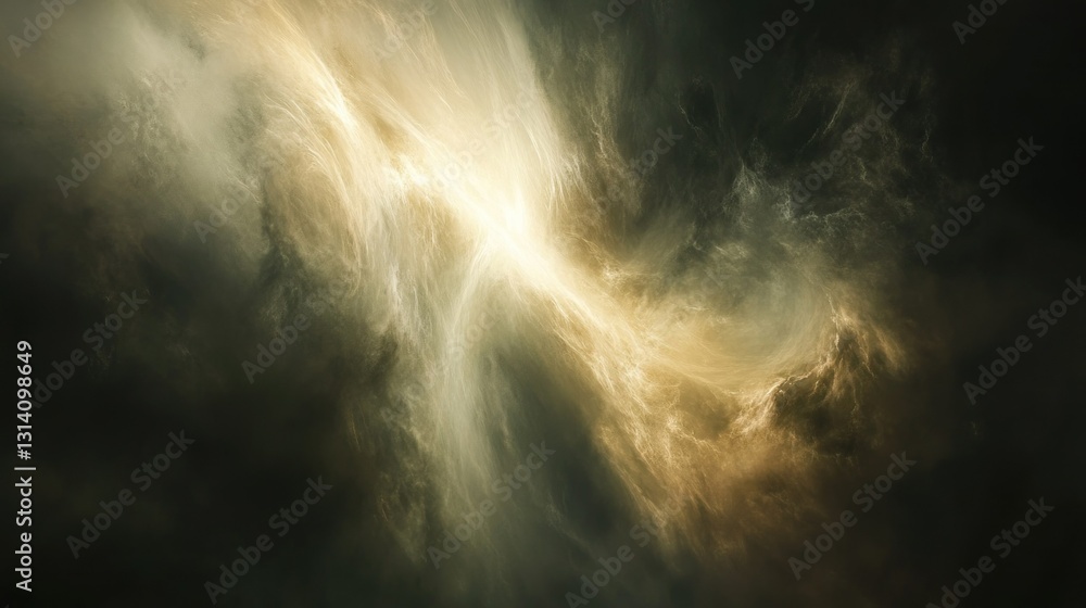 Poster luminous light spreads across the dark and cloudy celestial backdrop