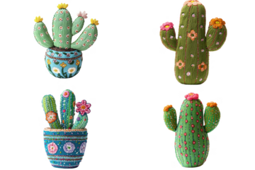 Vibrant handcrafted cactus decor artistic studio digital art colorful environment close-up view nature-inspired aesthetics