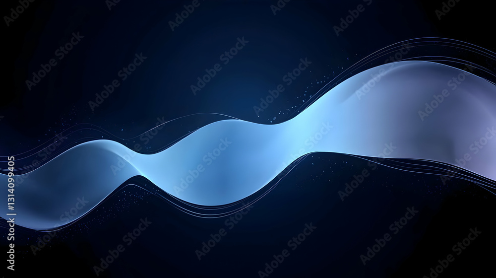 Poster luminous blue wave abstract background with glowing particles on a dark background