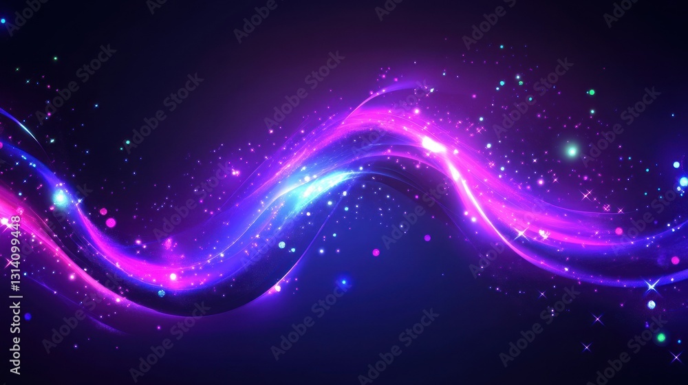 Poster abstract image depicting bright flowing waves with sparkling particles