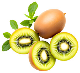 Fototapeta premium Slice of fresh juicy delicious and healthy kiwi fruit, isolated on trasnparent background