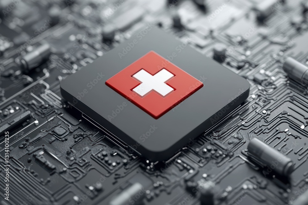 Fototapete Depicted in the frame is a cost-effective operation icon, rendered in sharp detail against a backdrop that alludes to technological prowess The emblem, seemingly embedded within a microchip or