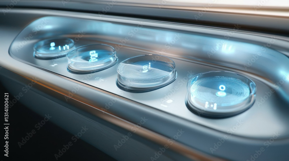Poster futuristic control panel with illuminated buttons and glowing symbols