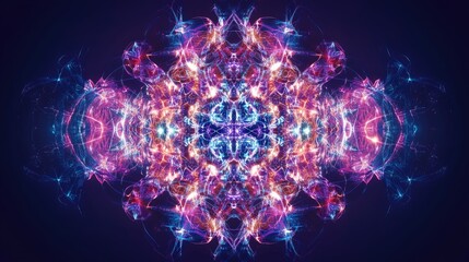 Artificial Intelligence brain made of glowing connections, with a symmetrical and balanced composition and a gradient background.