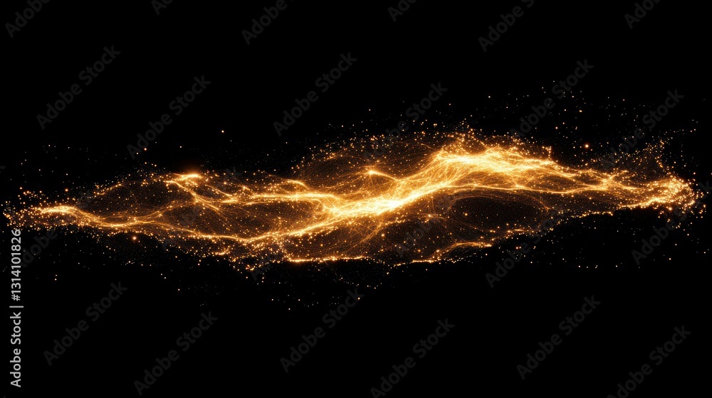 Poster a glowing abstract golden particle stream on a black background