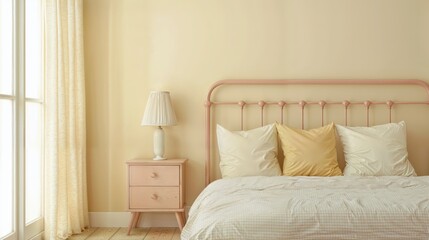 Generative AI, Pastel-Themed Minimalist Bedroom with Soft Textures and Elegant Lighting