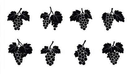 Black and white grape bunches silhouettes