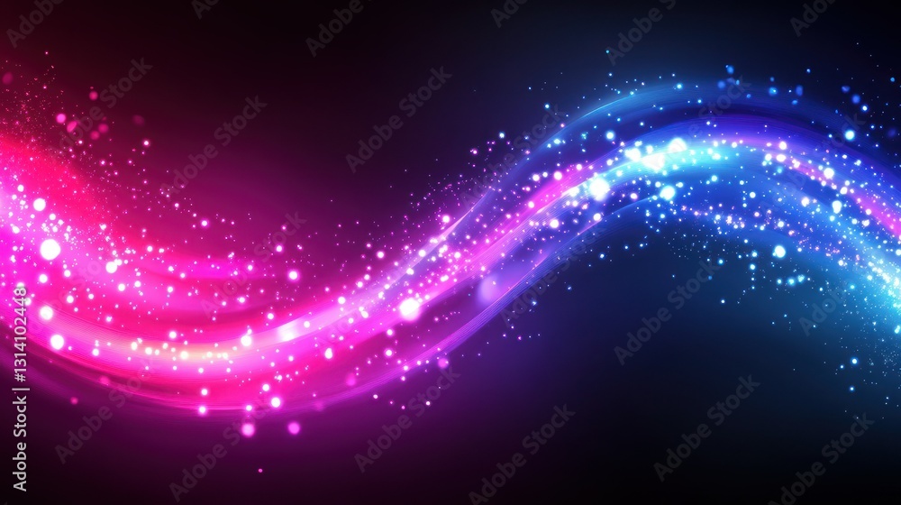 Poster abstract background of glowing waves with scattered sparkling lights