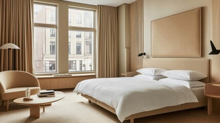Serene Minimalist Hotel Room Design in Beige Tones