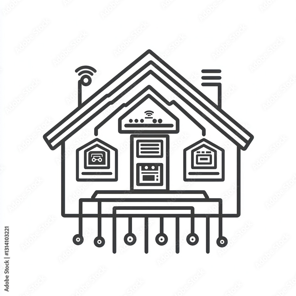 Poster 3d line icon of smart home system representing modern automation on white backdrop.