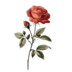 Fototapeta premium Crimson Rose in Bloom: A single, resplendent crimson rose, a symbol of love and beauty, rendered in delicate detail against a simple backdrop, evoking feelings of romance and elegance.