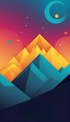 Obraz premium A striking abstract design featuring vibrant, geometric mountain peaks set against a dynamic gradient background. Pperfect for branding, digital backgrounds, or creative projects.
