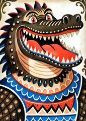 Whimsical Colorful Crocodile Illustration Bold Expression Artistic Design