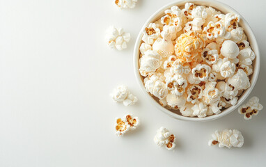 Bowl of Buttery Popcorn on White Background