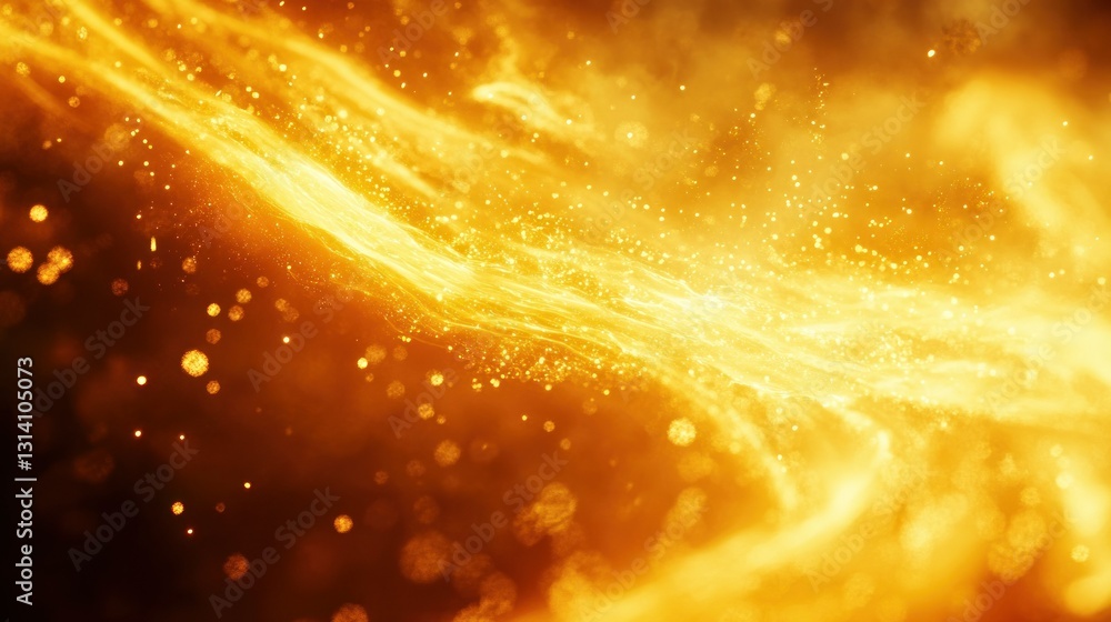Poster abstract golden energy streams with shimmering sparkling particles floating