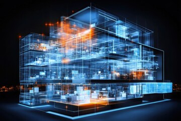 Unique visual representation merging technology and design in office architecture.