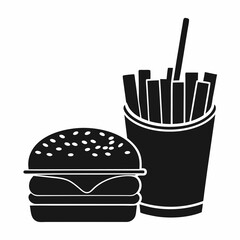 Minimalist Burger and Fries silhouette Vector Icon for Food Branding.